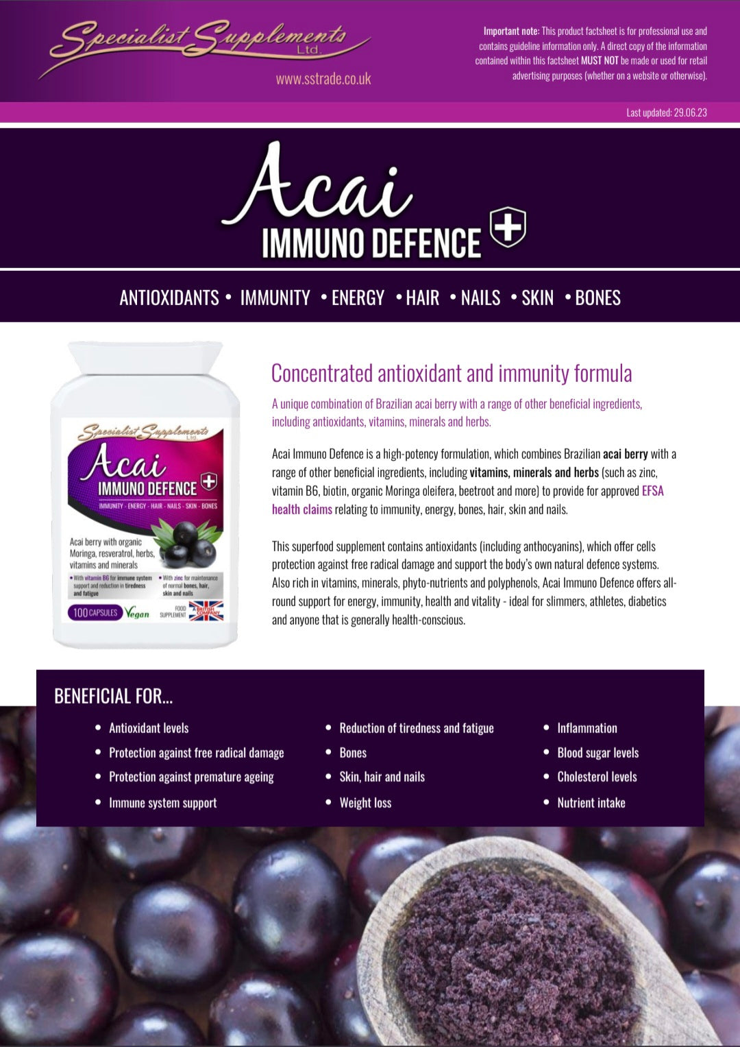 Organic Acai superfood supplement antioxidant and immunity - 100 capsules