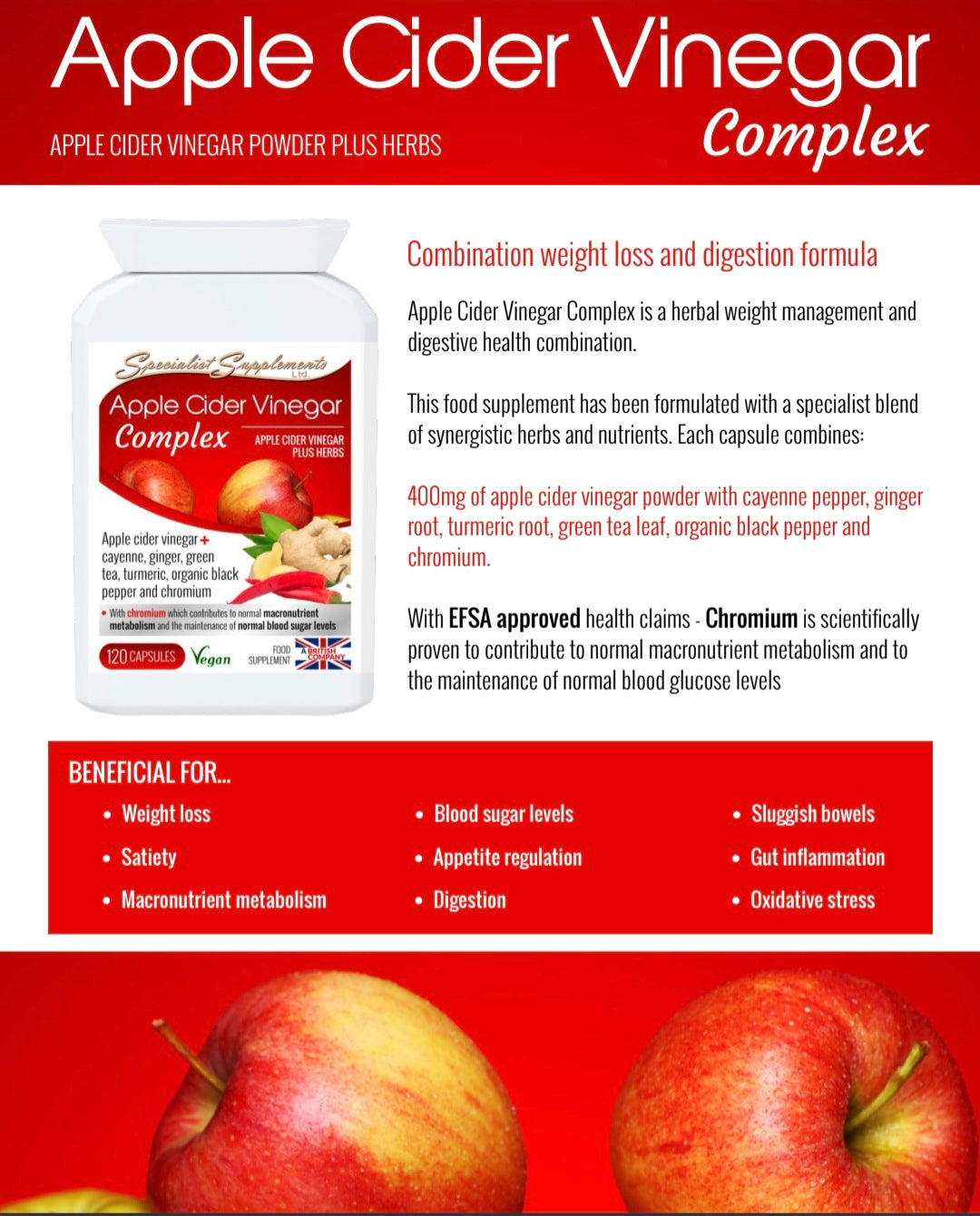 Apple Cider Vinegar for weight loss, digestion and inner cleansing - 120 capsules