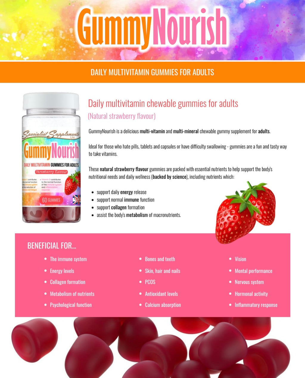 Multivitamin gummies strawberry flavour - 60 gummies