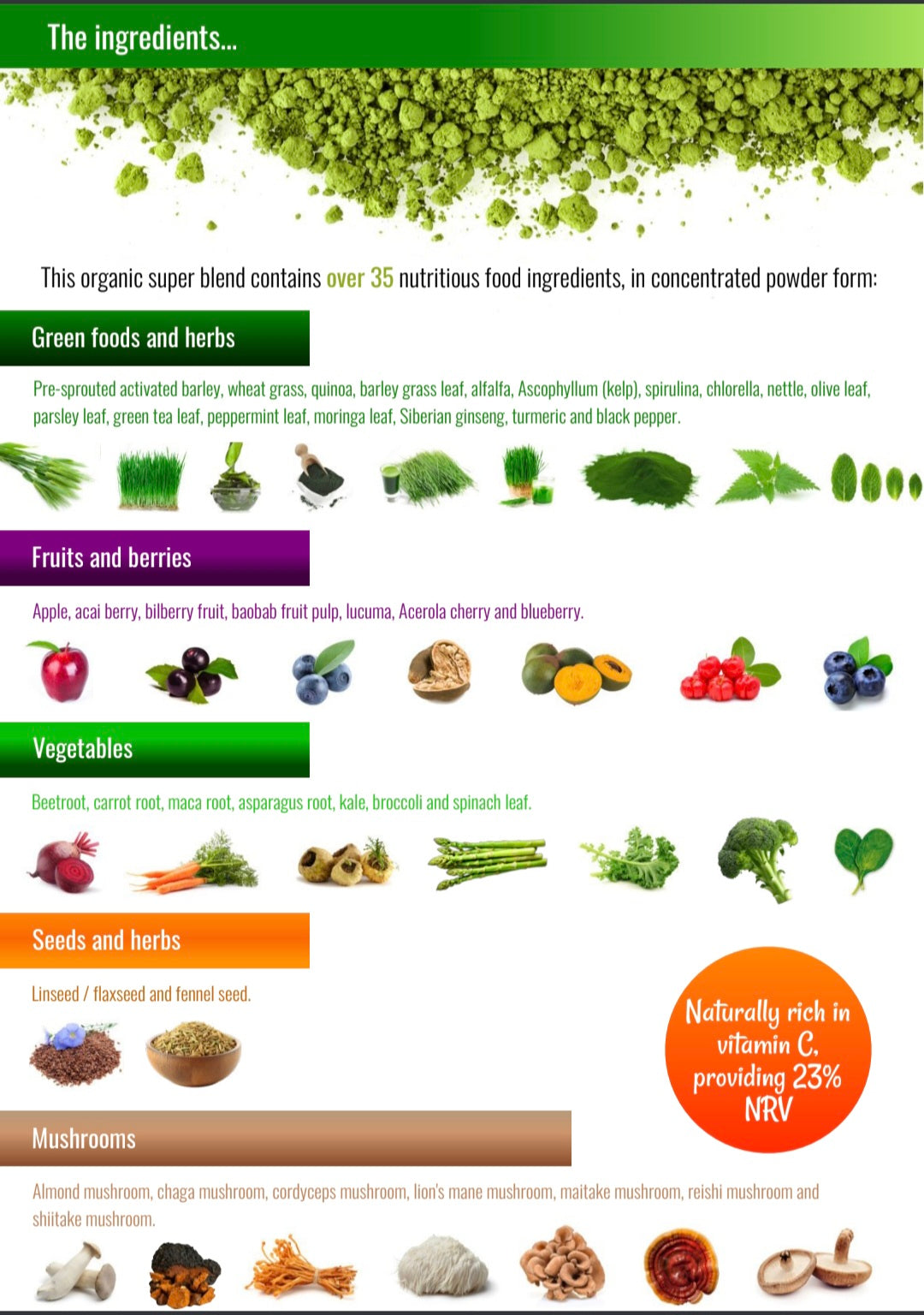 Organic high-fibre superfood drink powder - 300g