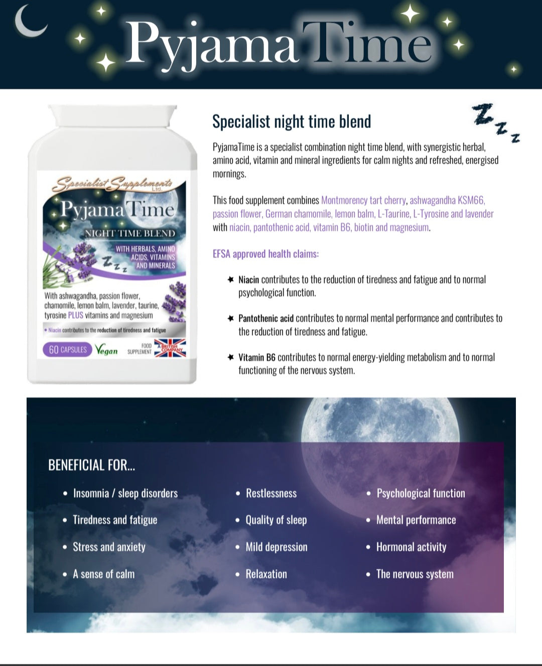 PyjamaTime calming supplement for sleep and relaxation - 60 capsules