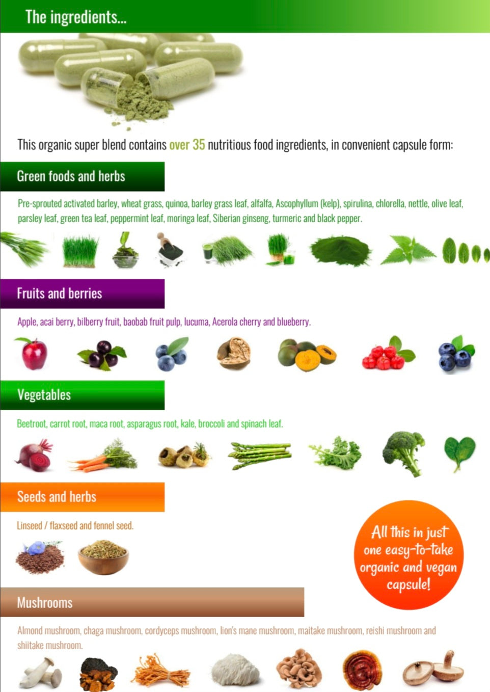 Organic multi-nutrient superfood supplement - 100 capsules