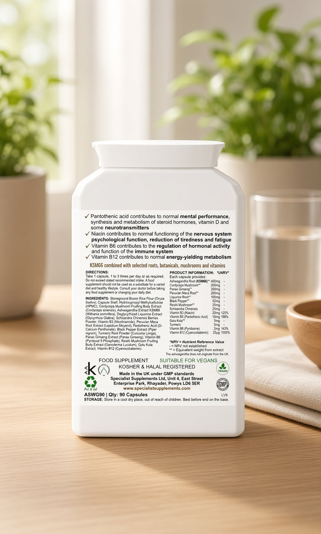 Ashwagandha Botanical for stress, adrenal fatigue and immune system - 90 capsules