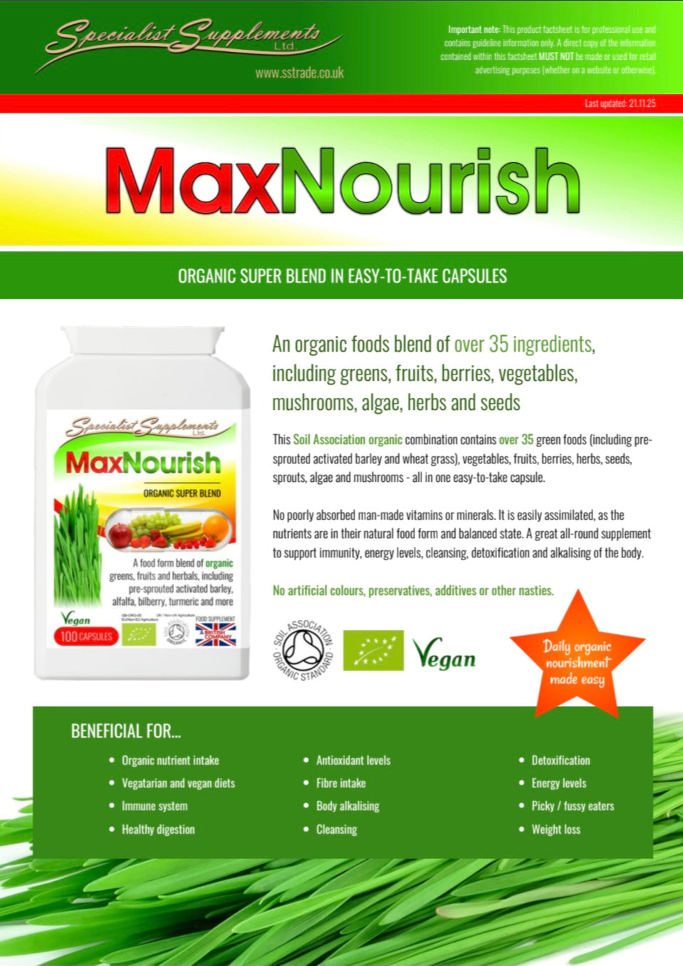 Organic multi-nutrient superfood supplement - 100 capsules