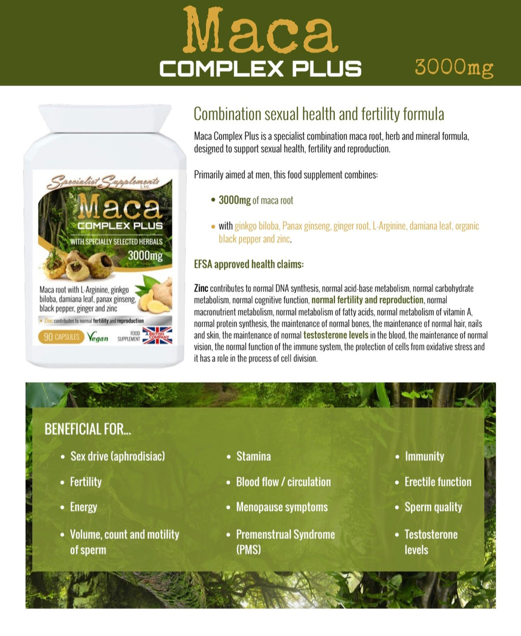 Organic Maca complex plus for sexual health and fertility - 90 capsules